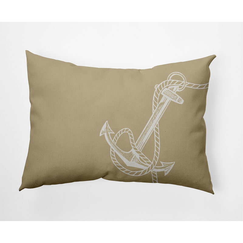 Nautical Nights Anchor & Rope Square Pillow Cover & Insert, Taupe, Rectangle 14" H x 20" W