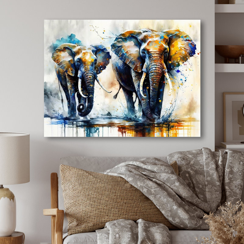 Éléphants qui courent II - reproduction sur toile, L 20 po x H 12 po, Toile tendue