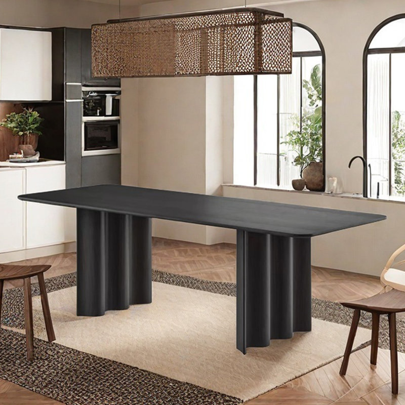 Table de salle à manger en bois massif, H 29,53 po x L 55,12 po x l 27,56 po, Noir, noir, noir, noir, Noir, noir, noir, noir