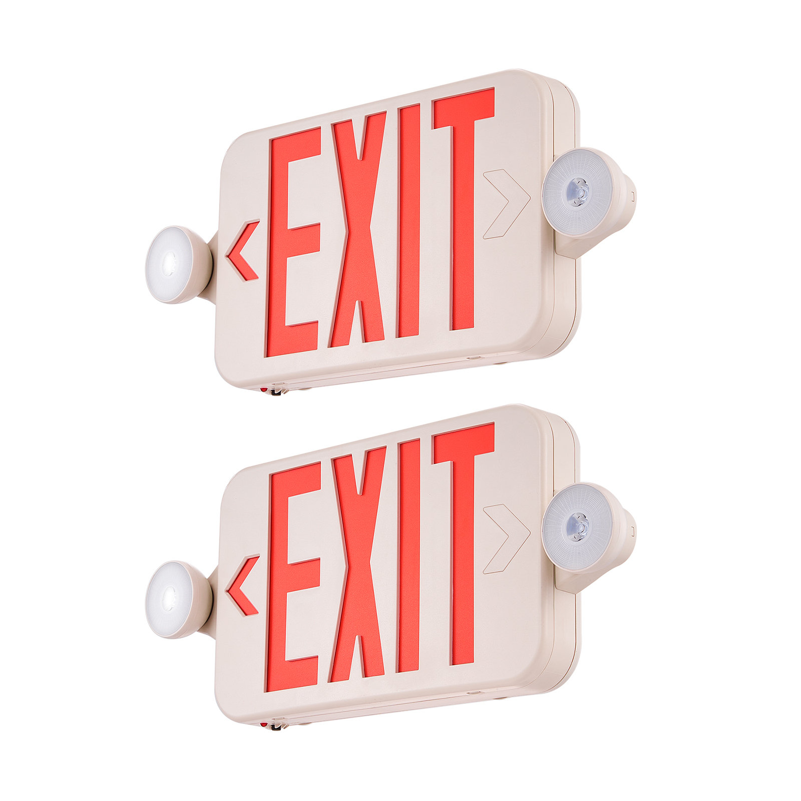 Hard-Wired Exit Sign - Plastic with Emergency Lights, Red Letters