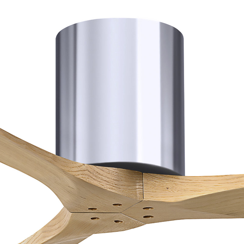60" Irene 3-Blade Hugger Ceiling Fan with Wall Remote, Polished Chrome, 52", Light Maple Tone