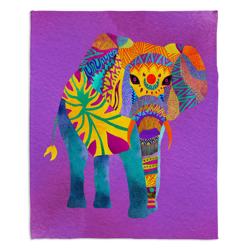  Jeté d'éléphant fantaisiste, l 68 po x L 80 po, Orange / Noir / Bleu