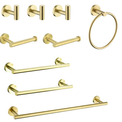 Stainless Steel 9 Bathroom Towel Rack - Brushed Gold, Scratch- Treatment, Enhances Appearance Assurance Guarantee Material,