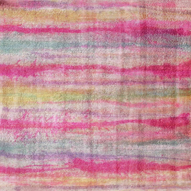 Tapis rose/vert contemporain, Carré 7 pi