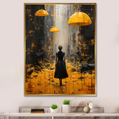 Sherranda Fashion Woman with Yellow Umbrella - reproduction sur toile