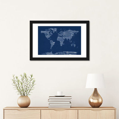 « world map sheet music » par michael tompsett, impression sur toile bleue