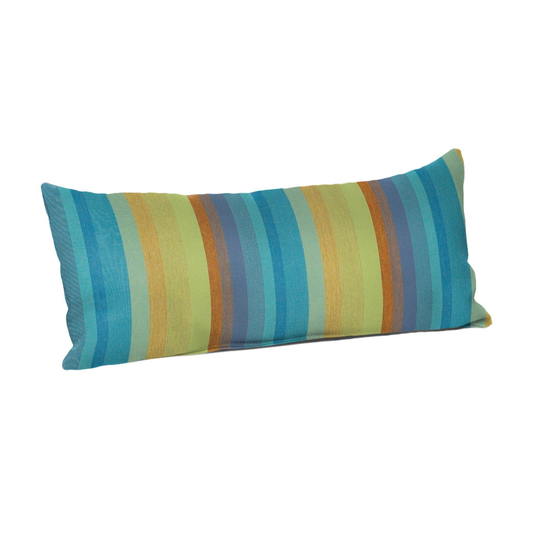 Casual Cushion Stripe Sunbrella® Fabric 1-Piece Indoor/Outdoor Lumbar Pillow, 22"W x 9"L Casual Cushion Corp. Color: Astoria Lagoon Sunbrella®