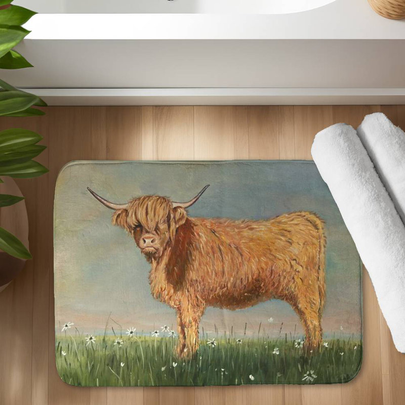 Daisy the highland cow Bath Mat with Non-Slip Backing - Quick Dry Memory Foam Bathroom Rug - Absorbent - Modern Plush Spa-Style - Machine Washable