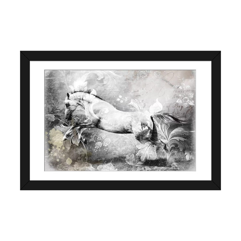 «White Horse», impression sur toile, Papier d'art encadré noir, H 24 po x l 32 po x P 1 po
