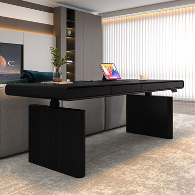Bureau électrique à hauteur réglable de luxe avec éclairage intégré italien, disponible en finition noire et fumée
