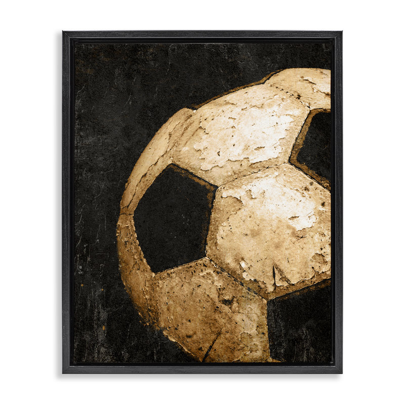 Cadre flottant rétro avec ballon de soccer, design par Kim Allen, Cadre flottant noir de jais, H 21 po x l 17 po