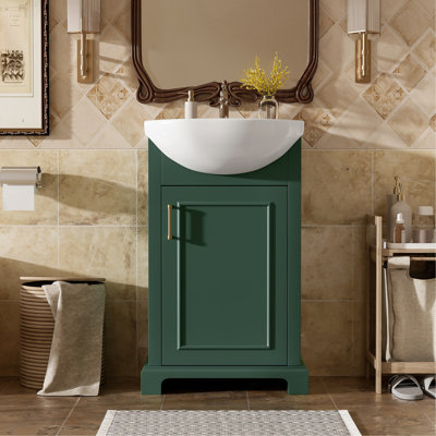 20-inch Bathroom Vanity with Ceramic Sink, Freestanding Single Vanity Set with Soft Closing Door, Bulged Ceramic Basin, French Style