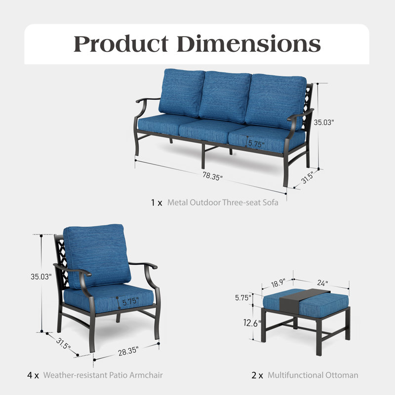 Asfand Outdoor Seating Group with Cushions, Peacock Blue, No