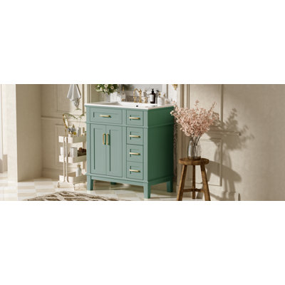 Ensemble de meuble-lavabo moderne 30 po avec lavabo en céramique Amara, portes à fermeture douce, tiroirs doubles et armoire de rangement Amara