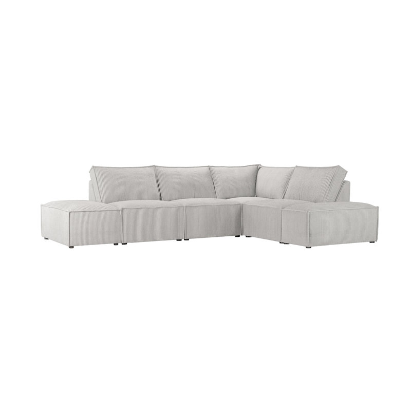 Beadie 5-Piece Corduroy Cord Corner Sofa , Light Beige
