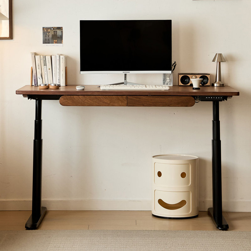 Bureau à 2 tiroirs en bois massif de couleur noyer noir + plateau rectangulaire noir, 48.43" H x 55.12" W x 27.56" D