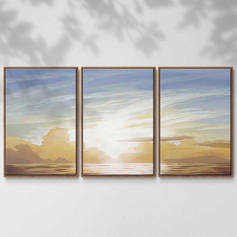 «Luminous Waters III», impression sur toile flottante 3 pièces, H 24 po x l 48 po x P 2 po, Cadre noyer