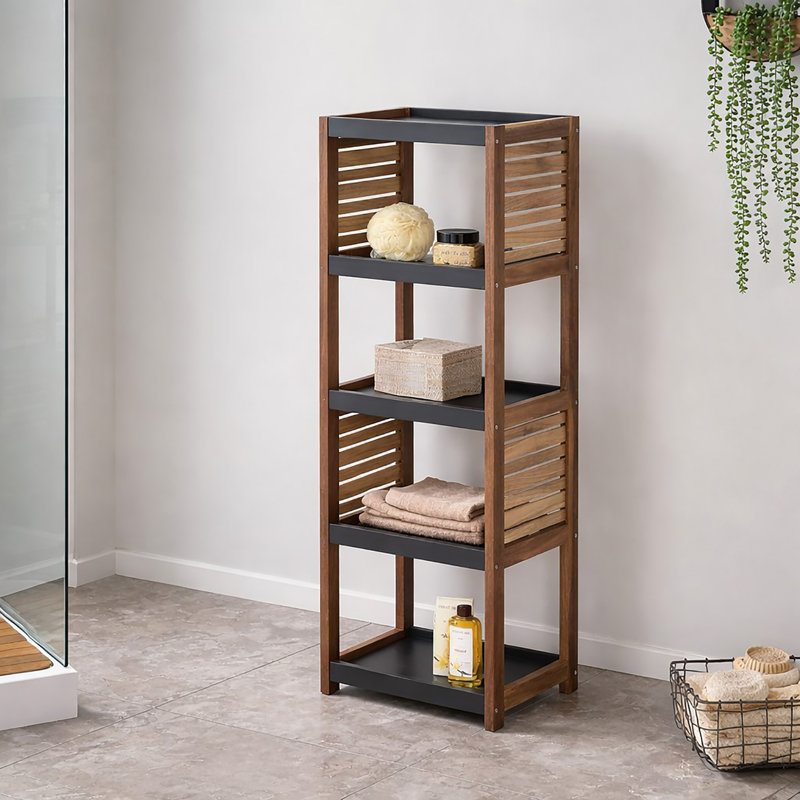 Unité de rangement à tablette ouverte avec design ventilé, brun et gris - Collection Elements