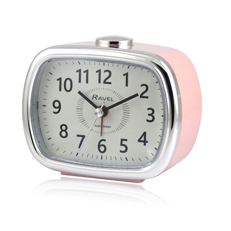 Analogue Quartz Movement / Crystal Alarm Tabletop Clock, Pink/Chrome