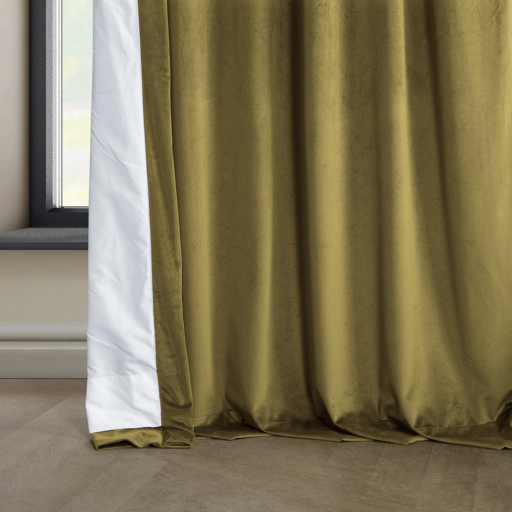 Matra Plush Velvet Room Darkening Curtain Panel, 50" W x 84" L, Peat Green