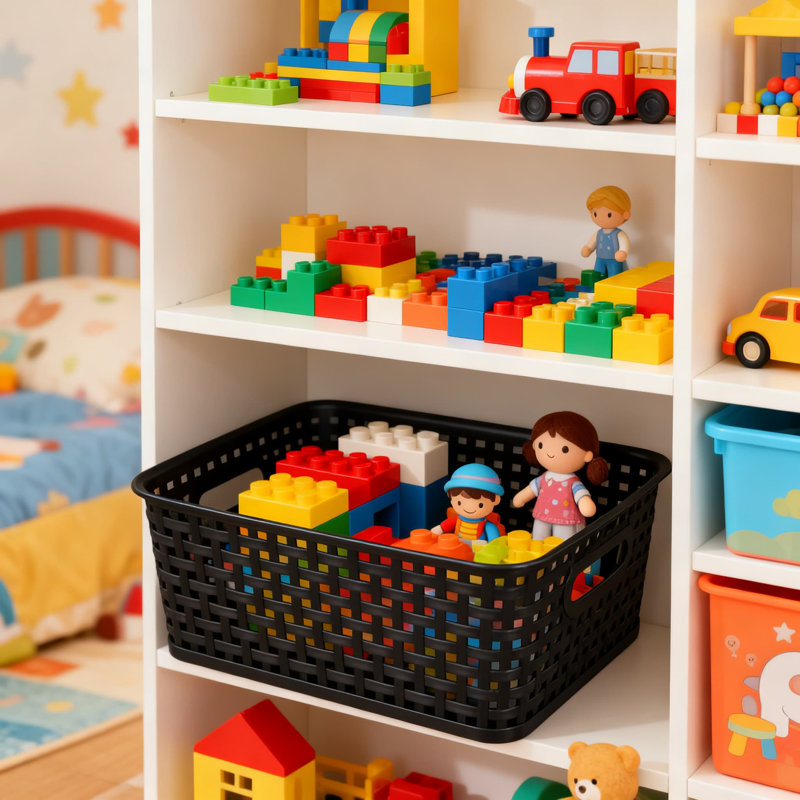 Plastic Weave Storage Baskets, Woven Organizer Bins For Home And Office, Durable Multi-Purpose Storage Solution With Handles For Efficient Space Organization