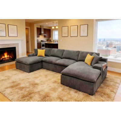 Upholstered Sectional Sofa, Built-In Side Pockets