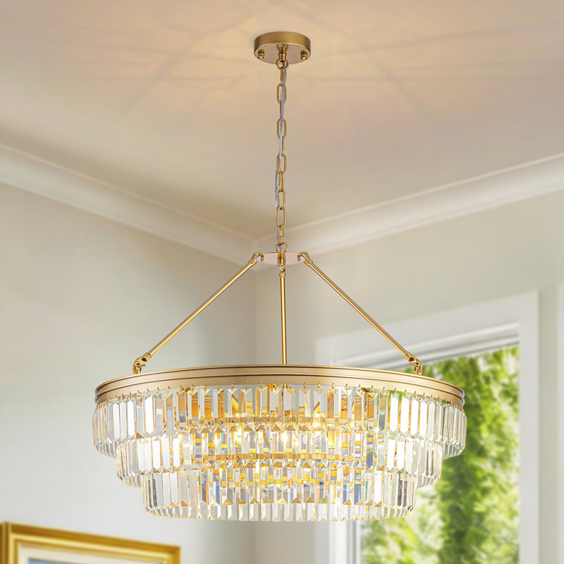 Lustre tambour en cristal 8 lumières moderne, Doré