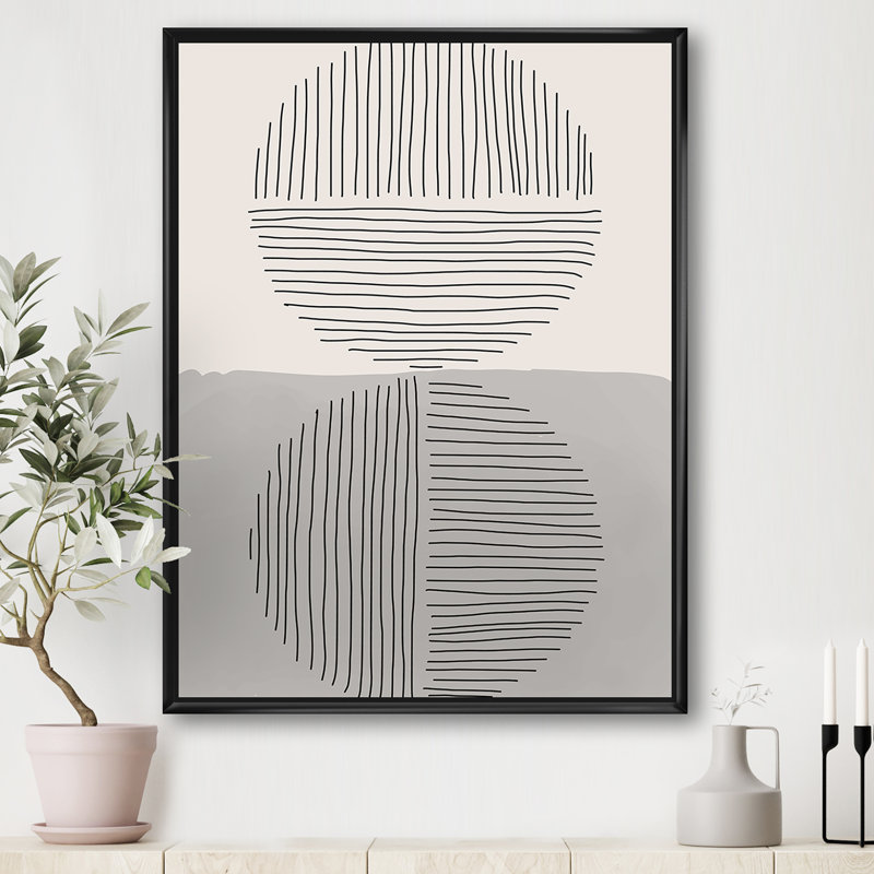 Minimal Geometric Lines and Circle VI - reproduction sur toile, H 40 po x l 30 po x P 1,5 po, Toile avec cadre noir