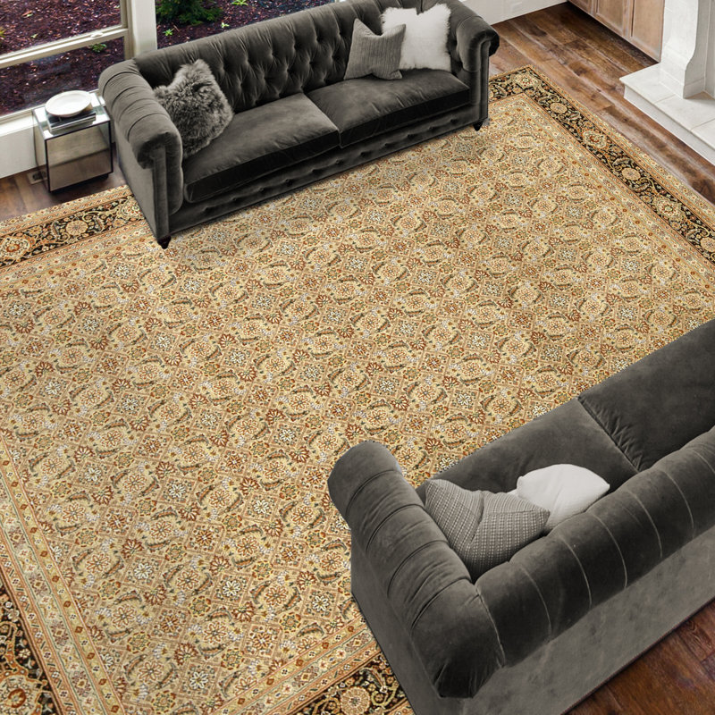 Hand Knotted Wool Area Rug in Beige And Black