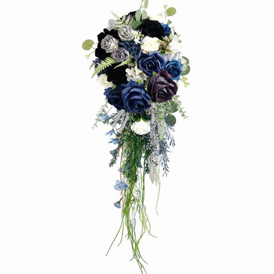 Bouquet de mariée, bouquet de mariage en cascade de 34,65 pouces de long, bouquet artificiel noir marine, convient à la cérémonie de mariage de la mariée et à son anniversaire