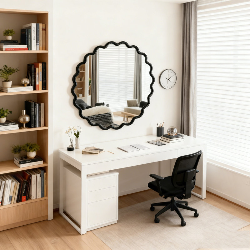 Miroir ondulé en bois massif 36 po x 36 po, Noir, 35,6 po x 35,6 po