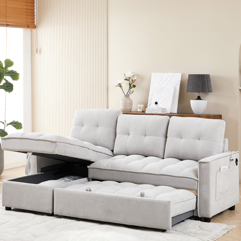 Lit inclinable en chenille inclinable, gris, ports de charge, canapé modulaire en L avec rangement, poche de charge et rangement latéral pour l'accoudoir