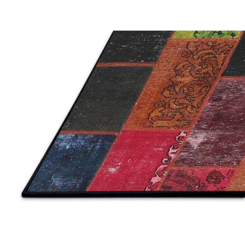 Tapis contemporaine jaune/bleu/rose, Rectangle 2 pi x 3 pi