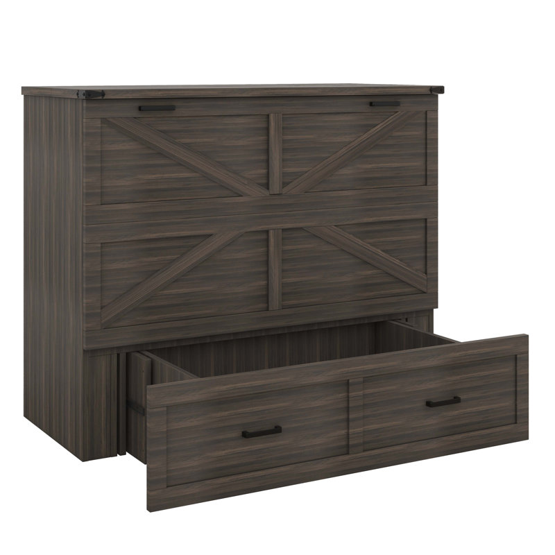 Charmante armoire-lit escamotable de style campagnard avec un port de charge intégré, Gris rustique