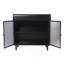 Buffet moderne avec portes en verre trempé figuré, dessus rabattable, tablettes intérieures et structure en métal - Console de rangement élégante pour salle à manger, cuisine, salon et entrée, noir