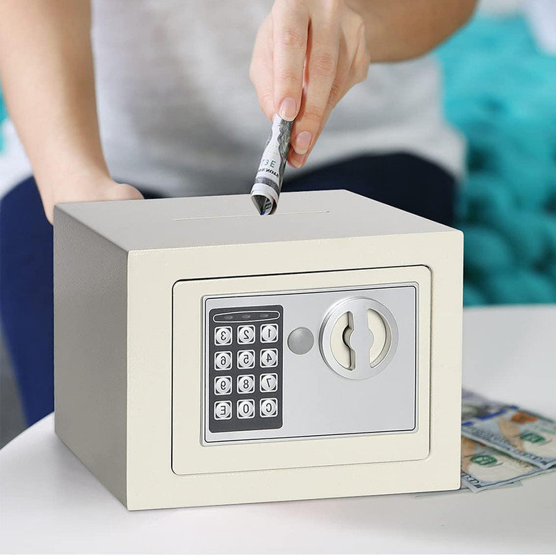 Security Digital Safe for Home Office, Alarm System, Fireproof, Freestanding, Tabletop, Home Keypad Safe (White)