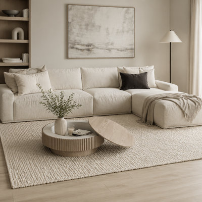 Table basse ronde avec rangement Table d'appoint moderne en placage de bois massif