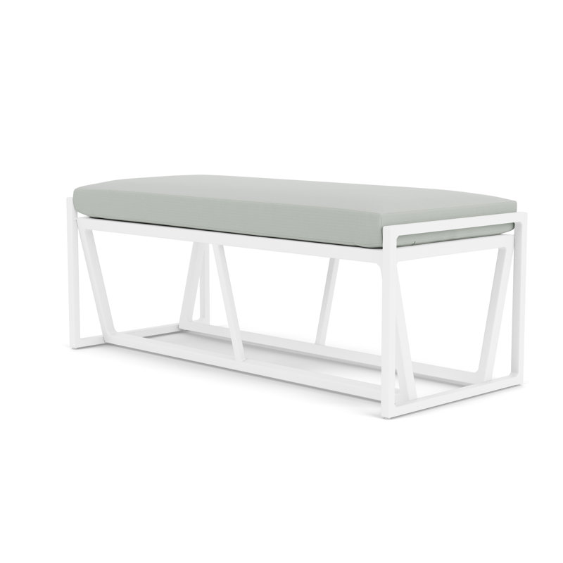 Summit Outdoor Dining Bench, Matte White, Callen Celadon
