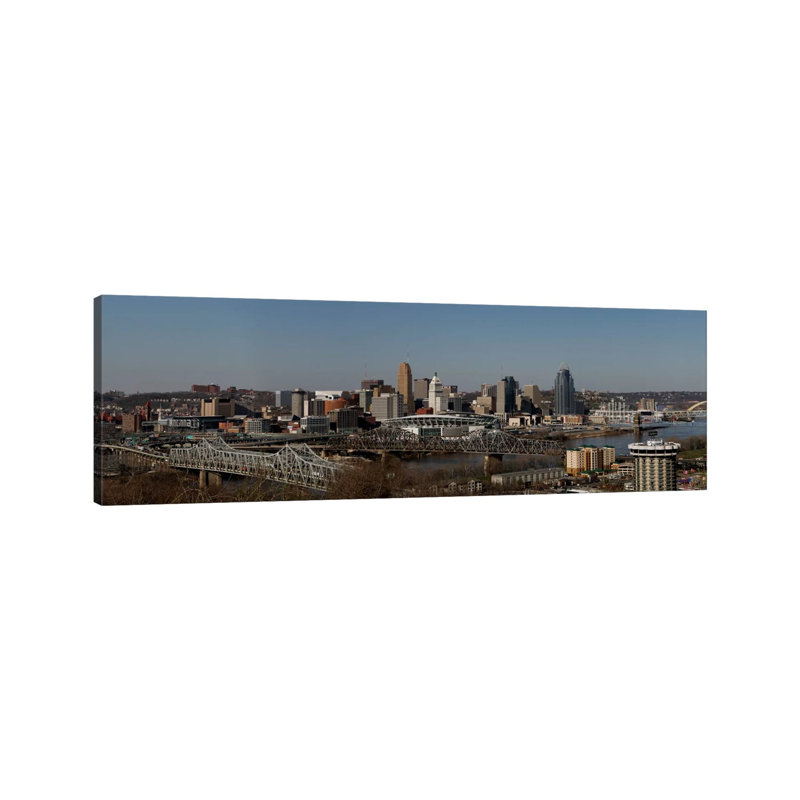 Cincinnati Skyline Cityscape - Wrapped Canvas Panoramic Print, 30.48 cm H x 91.44 cm W x 1.91 cm D