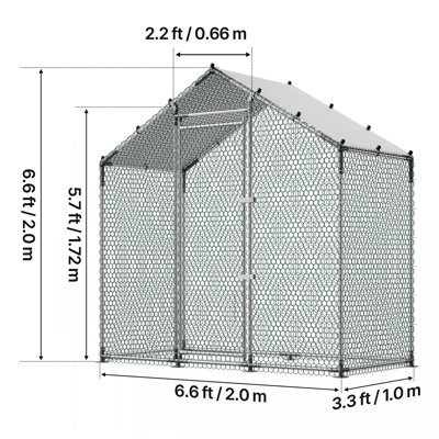 Grand poulailler en métal, 6,6 x 3,3 x 6,6 pi, poulailler avec couvercle imperméable et cadre robuste