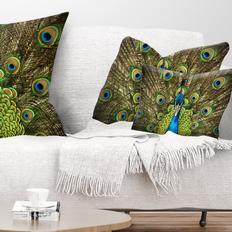 Grand Peacock - Animal Printed Throw Pillow, Rectangular, 12" x 20"
