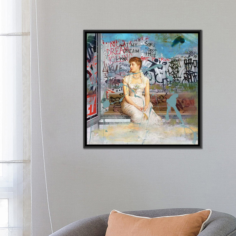 «Bus Stop», impression sur toile, H 18 po x l 18 po x P 1,5 po, Toile avec cadre noir, Pas de tapis