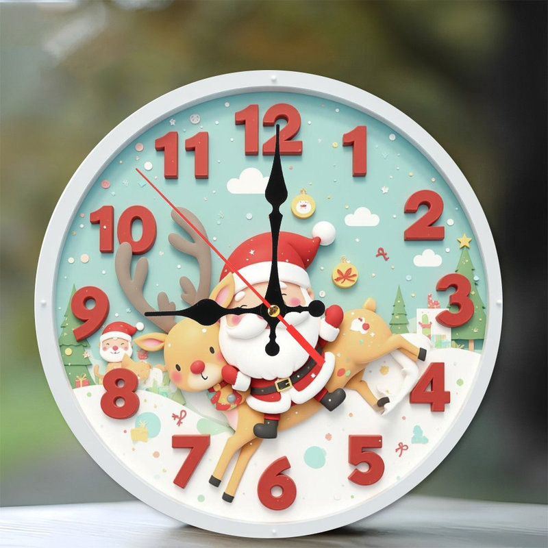 Horloge-Visage-Père-Avec-Cadeaux-Arbre