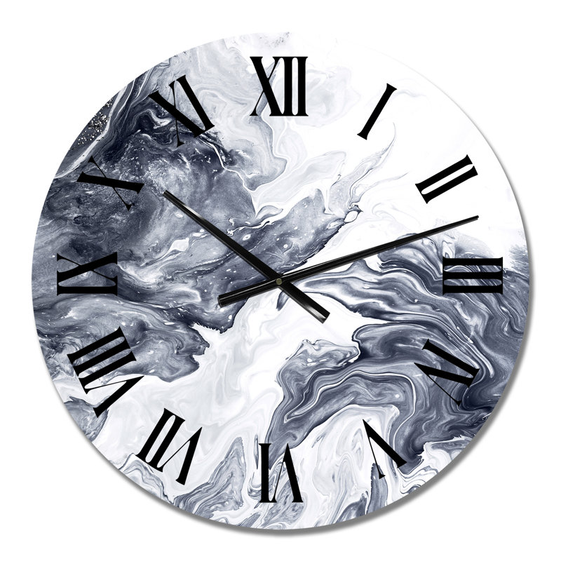 Horloge murale moderne abstrait noir et blanc argenté, Moyen
