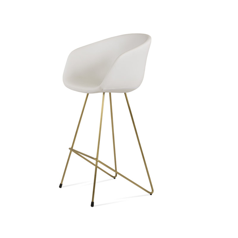 Tabouret de bar et de comptoir Tribeca, Blanc, Laiton, Tabouret de comptoir (siège d'une hauteur de 23,5
