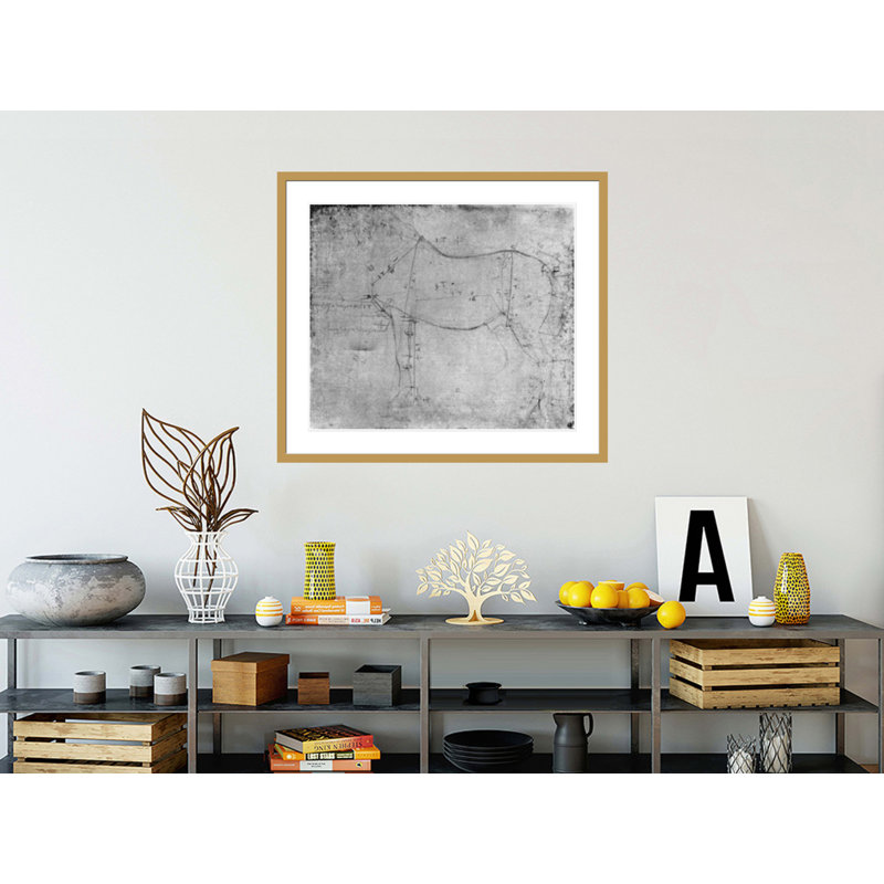 Étude d'un cheval (pointe en métal sur papier) (photo noir et blanc) par Leonardo Da Vinci, H 33,5 po x l 38,13 po