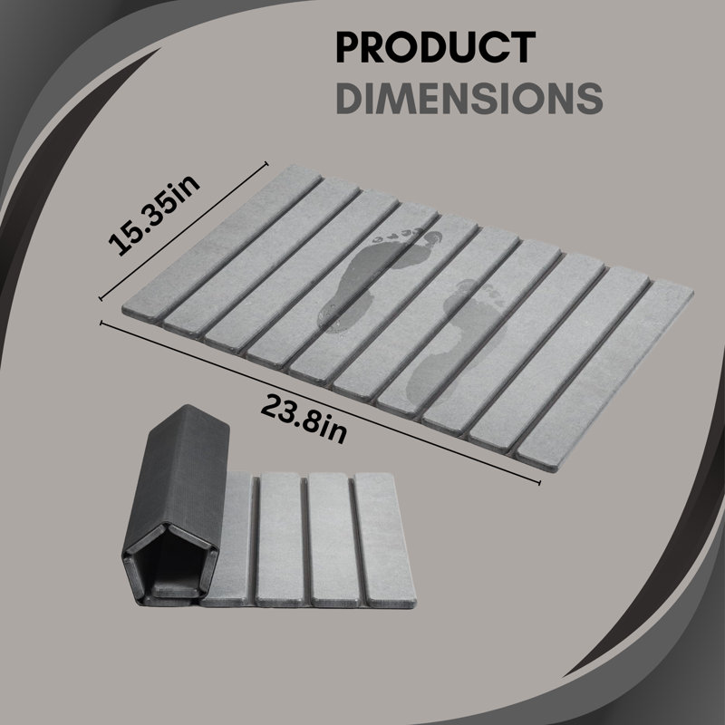 Tapis de bain pliable en pierre - Terre de diatomées super absorbante, antidérapant, séchage rapide, compact, facile à ranger et à nettoyer, 23,6 po x 15,5 po, gris, pour la salle de bain