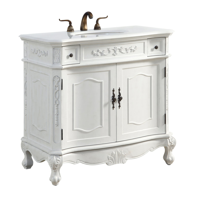 Ensemble de meuble-lavabo simple Lunette, Blanc antique, Ivoire blanc, 36"