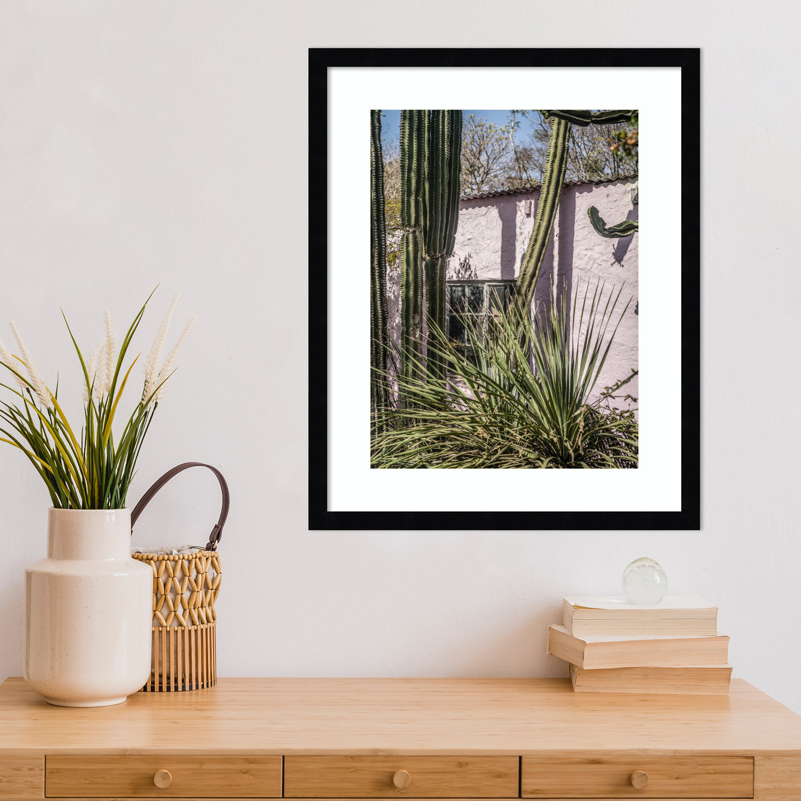 Daisey "Plants on Pink" Print, Black, 21" H x 17" W