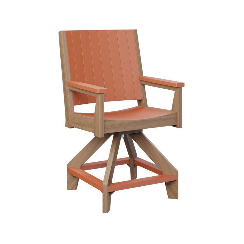 Chaise de comptoir pivotante Berlin, Orange mangue, Acajou antique